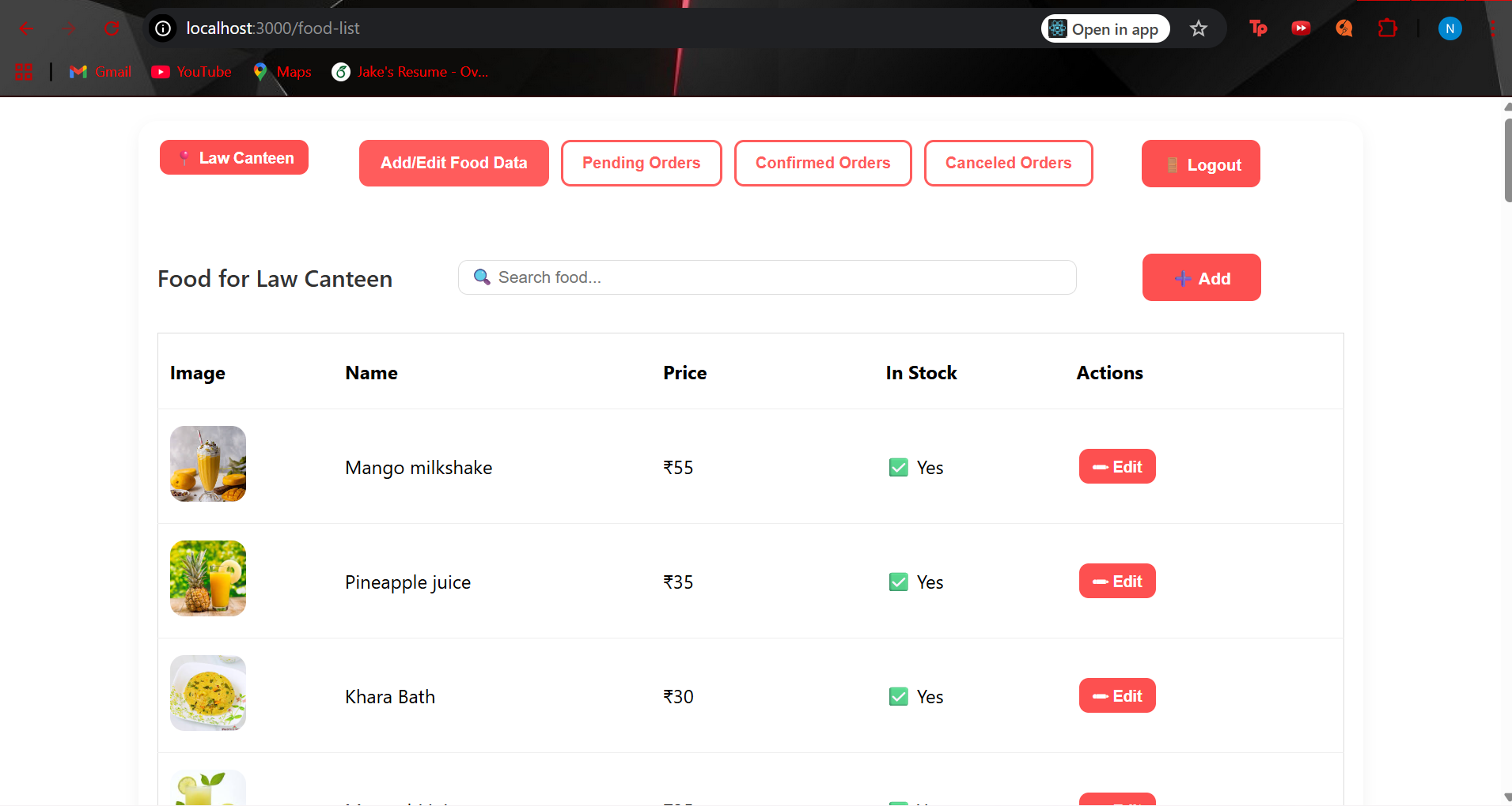 Canteen_admin website